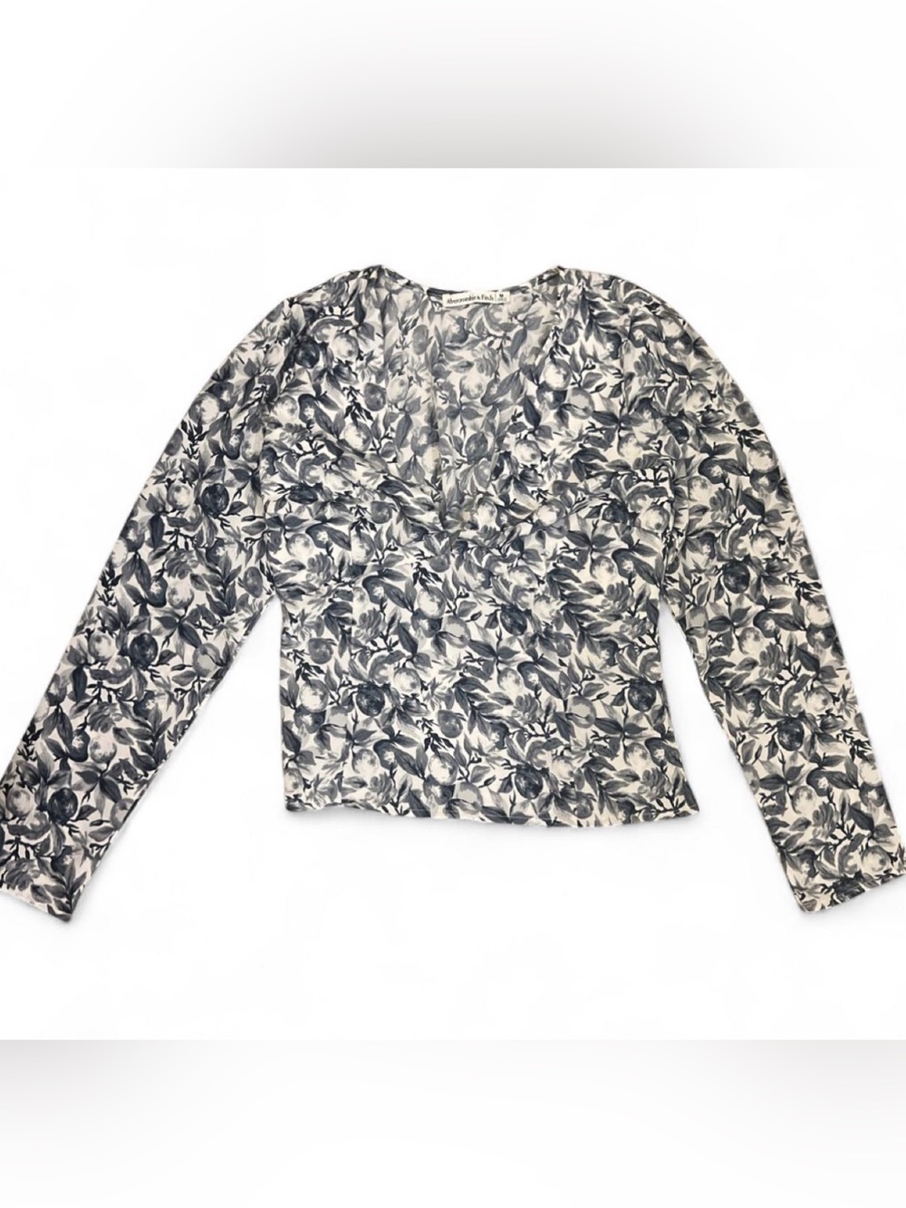 Abercrombie & Fitch Floral V-Neck Blouse in Grey and White Women’s Size M